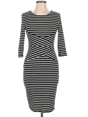 Bodycon Black and White modern Striped Long Sleeve Dress